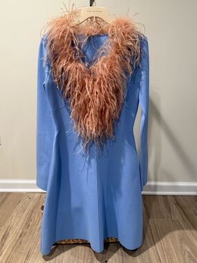 Theory Cornflower Blue Dress with blush feathers *Rare*